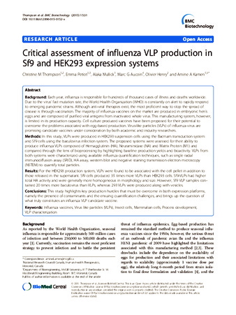 Critical assessment of influenza VLP production in Sf9 and HEK293 expression systems thumbnail