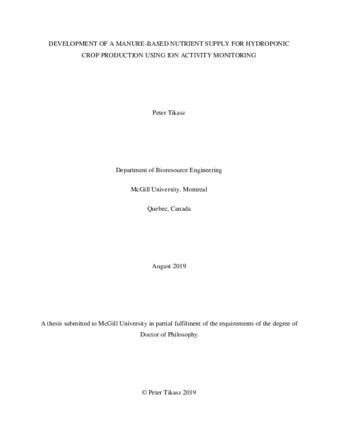 Development of a manure-based nutrient supply for hydroponic crop production using ion activity monitoring thumbnail