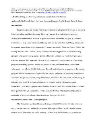 Developing and assessing a graduate student reference service thumbnail