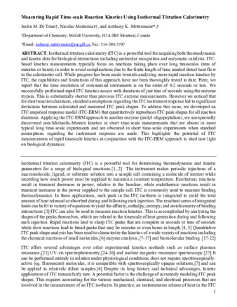 Measuring Rapid Time-Scale Reaction Kinetics Using Isothermal Titration Calorimetry thumbnail