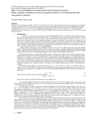 Photo-catalytic oxidation reaction of gaseous mercury over titanium dioxide nanoparticle surfaces thumbnail