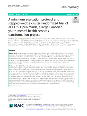 A minimum evaluation protocol and stepped-wedge cluster randomized trial of ACCESS Open Minds, a large Canadian youth mental health services transformation project thumbnail