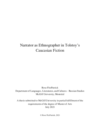 Narrator as ethnographer in Tolstoy's Caucasian cycle thumbnail