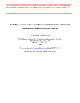 A role-play assessment tool and drama-based social skills intervention for adults with autism or related social communication difficulties thumbnail