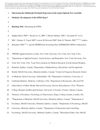 Shortening the Edinburgh postnatal depression scale using optimal test assembly methods: Development of the EPDS-Dep-5 thumbnail