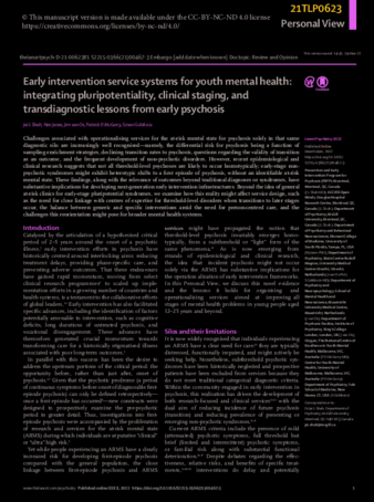 Early intervention service systems for youth mental health: integrating pluripotentiality, clinical staging, and transdiagnostic lessons from early psychosis thumbnail