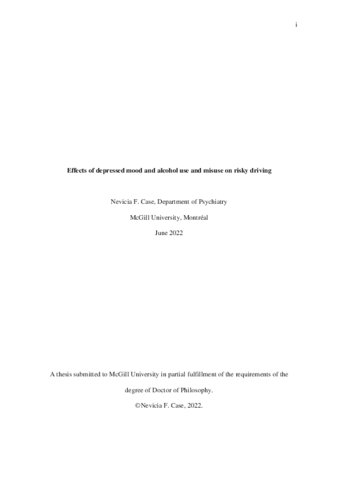 Effects of depressed mood and alcohol use and misuse on risky driving thumbnail