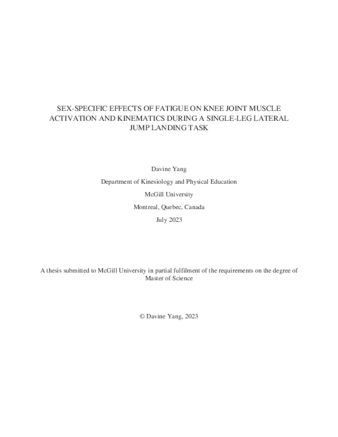 Sex-specific effects of fatigue on knee joint muscle activation and kinematics during a single-leg lateral jump landing task thumbnail