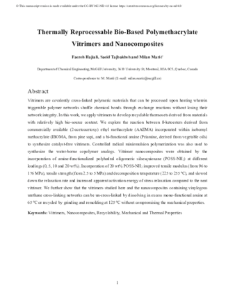 Thermally Reprocessable Bio-Based Polymethacrylate Vitrimers and Nanocomposites thumbnail