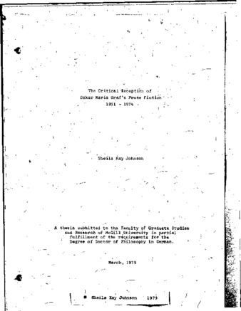 The critical reception of Oskar Maria Graf's prose fiction, 1921-1974 / thumbnail