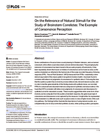 On the Relevance of Natural Stimuli for the Study of Brainstem Correlates: The Example of Consonance Perception thumbnail