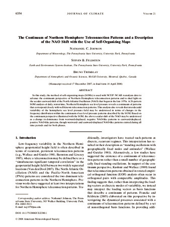 The Continuum of Northern Hemisphere Teleconnection Patterns and a Description of the NAO Shift with the Use of Self-Organizing Maps thumbnail