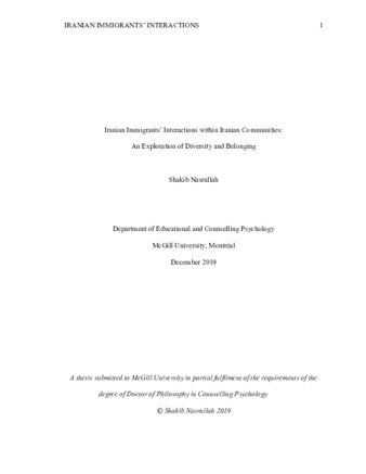 Iranian immigrants’ interactions within Iranian communities: An exploration of diversity and belonging thumbnail