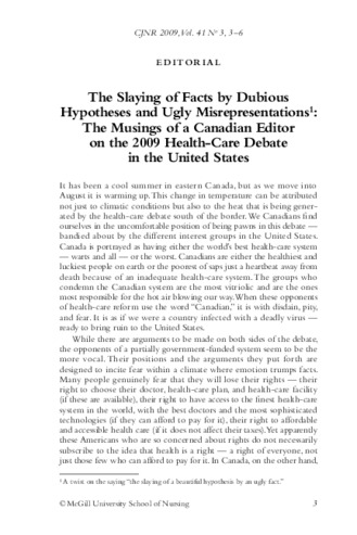 The Slaying of Facts by Dubious Hypotheses and Ugly Misrepresentations1: The Musings of a Canadian Editor on the 2009 Health-Care Debate in the United States thumbnail