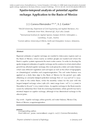 Spatio-temporal analysis of potential aquifer recharge: Application to the Basin of Mexico thumbnail