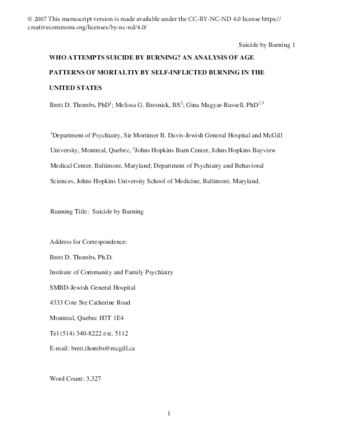 Who attempts suicide by burning? An analysis of age patterns of mortality by self-inflicted burning in the United States thumbnail