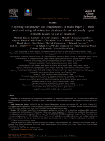 Reporting transparency and completeness in trials: Paper 3 – trials conducted using administrative databases do not adequately report elements related to use of databases thumbnail