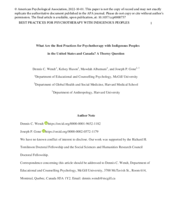 What are the best practices for psychotherapy with indigenous peoples in the United States and Canada? A thorny question thumbnail