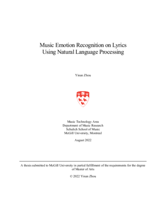 Music Emotion Recognition on Lyrics Using Natural Language Processing thumbnail