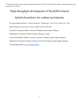 High-Throughput Development of Na2znsio4 Hybrid Electrolyte for Sodium-Ion Batteries thumbnail