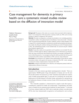 Case management for dementia in primary health care: a systematic mixed studies review based on the diffusion of innovation model thumbnail