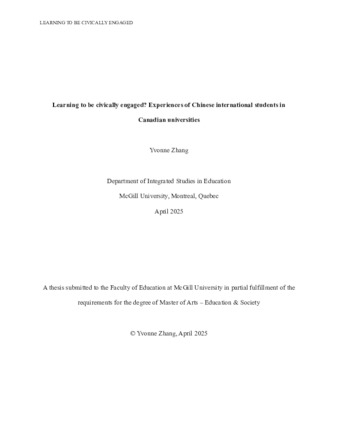 Learning to be civically engaged? Experiences of Chinese international students in Canadian universities thumbnail