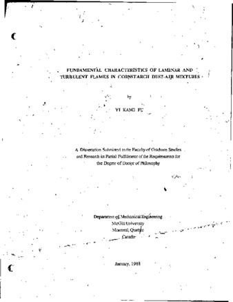 Fundamental characteristics of laminar and turbulent flames in cornstarch dust-air mixtures thumbnail