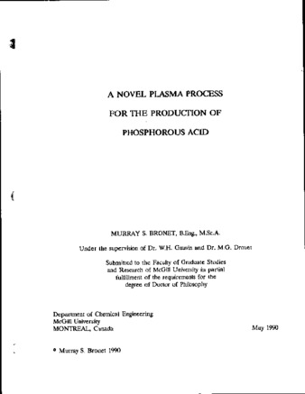 A novel plasma process for the production of phosphorous acid / thumbnail