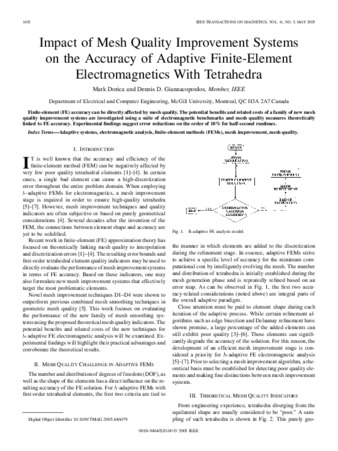 Impact of mesh quality improvement systems on the accuracy of adaptive finite-element electromagnetics with tetrahedra thumbnail