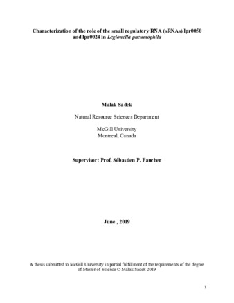 Characterization of the role of the small regulatory RNA (sRNAs) lpr0050 and lpr0024 in «Legionella pneumophila» thumbnail