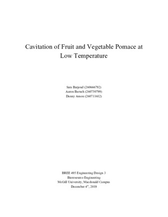 Cavitation of Fruit and Vegetable Pomace at Low Temperature thumbnail