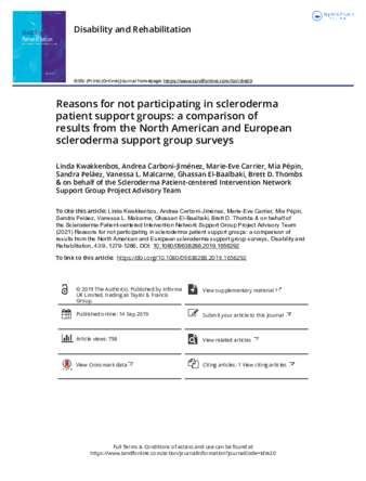 Reasons for not participating in scleroderma patient support groups: a comparison of results from the North American and European scleroderma support group surveys thumbnail