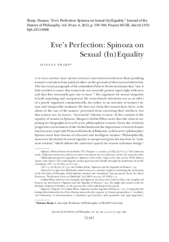 Eve’s Perfection: Spinoza on Sexual (In)Equality thumbnail