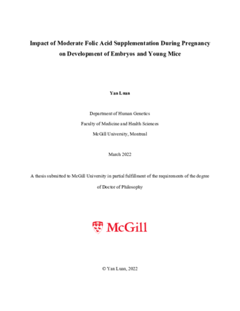 Impact of moderate folic acid supplementation during pregnancy on development of embryos and young mice thumbnail