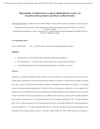 Degradation of diatrizoate in a pin-to-liquid plasma reactor, its transformation products and their residual toxicity thumbnail