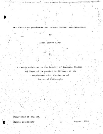 The poetics of postmodernism : Robert Creeley and open-verse thumbnail