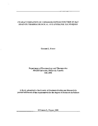 Characterization of [delta] opioid receptor function in rat brain by pharmacological and antisense techniques thumbnail