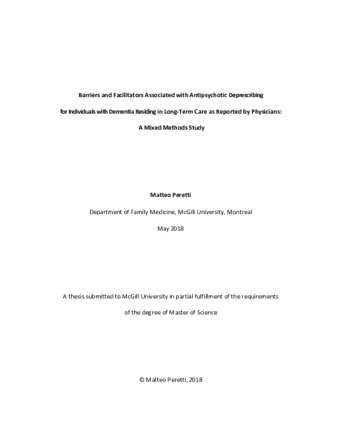 Barriers and facilitators associated with antipsychotic deprescribing for individuals with Dementia residing in long-term care as reported by physicians: a mixed methods study thumbnail