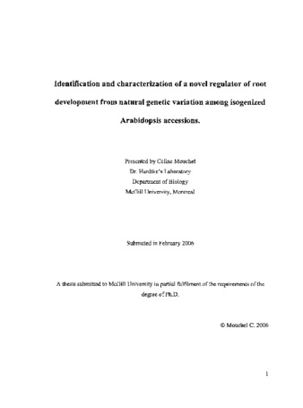 Identification and characterization of a novel regulator of root development from natural genetic variation among isogenized Arabidopsis accessions thumbnail