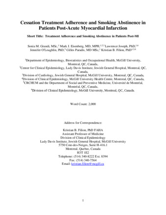 Cessation treatment adherence and smoking abstinence in patients after acute myocardial infarction thumbnail