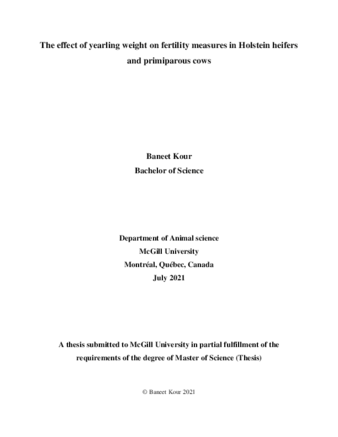 The effect of yearling weight on fertility measures in Holstein heifers and primiparous cows thumbnail