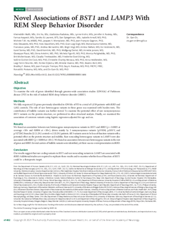 Novel Associations of BST1 and LAMP3 With REM Sleep Behavior Disorder thumbnail