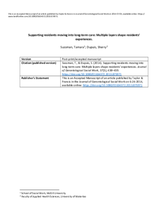 Supporting Residents Moving Into Long-Term Care: Multiple Layers Shape Residents’ Experiences thumbnail