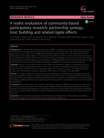 A realist evaluation of community-based participatory research: partnership synergy, trust building and related ripple effects thumbnail