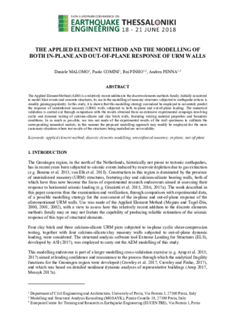 The Applied Element Method and the modelling of both in-plane and out-of-plane response of URM walls thumbnail