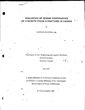 Evaluation of seismic performance of concrete frame structures in Canada thumbnail