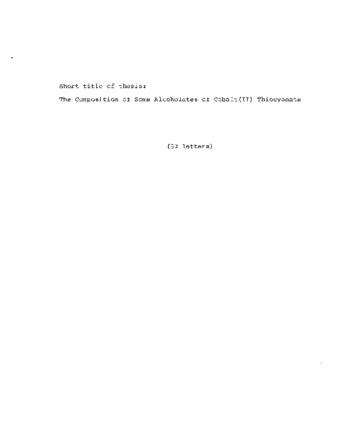 The composition and stability of some alcoholates of cobalt (II) thiocyanate in benzene solutions. thumbnail