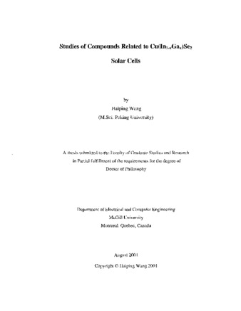 Studies of compounds related to Cu(In-xGax)Se solar cells thumbnail