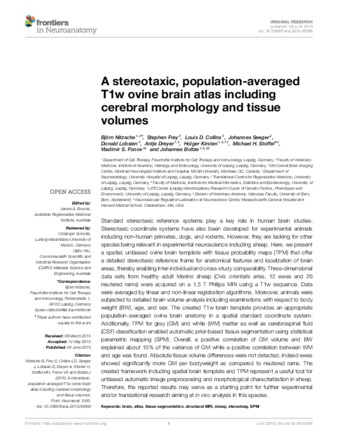 A stereotaxic, population-averaged T1w ovine brain atlas including cerebral morphology and tissue volumes thumbnail