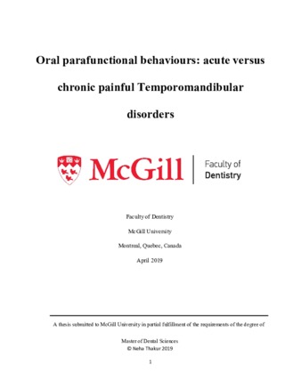 Oral parafunctional behaviours: Acute versus chronic painful temporomandibular disorders thumbnail